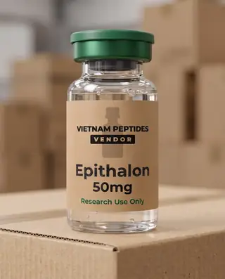 Epithalon 50mg vial with a Vietnam Peptides Vendor label